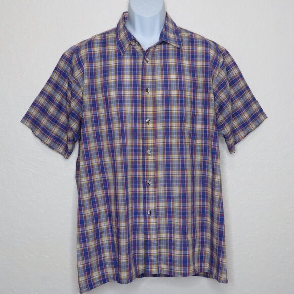 Basic Options* Men's Short Sleeve Button Down Straight Hem Pocket Plaid Shirt~XL - Picture 1 of 10